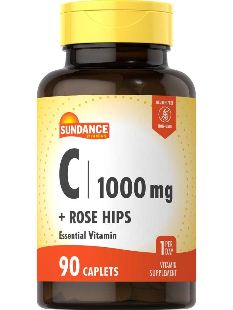サンダンスビタミンC 1000mg with Rose HIPS | 90 ベジタリアンカプレット | 必須ビタミン | ベジタリアン・ノンGMO・グルテンフリー対応サプリメント
