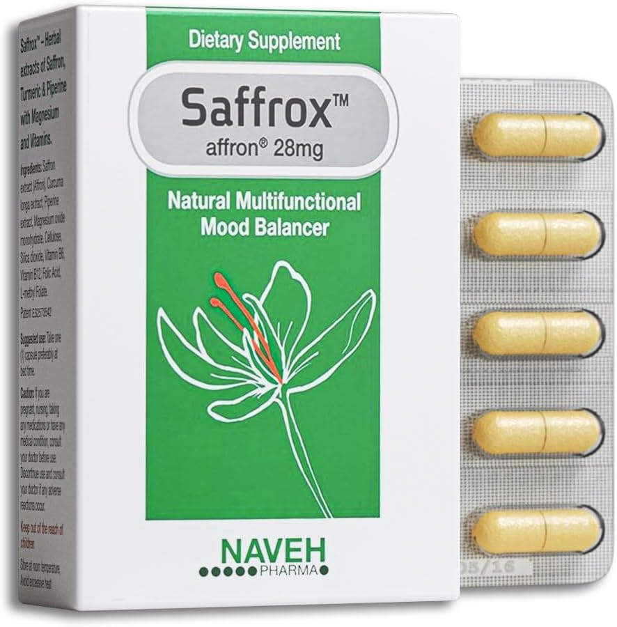 NAVEH PHARMA Saffrox - 気分のサポートサフランサプリメント。 28mgのサフランエキス。 ウェルビーイング、ブーストエネルギーを強化。 自然で安全な、非GMO、化学的、ビーガンフレンドリー。 1ヶ月の供給(30キャップ)