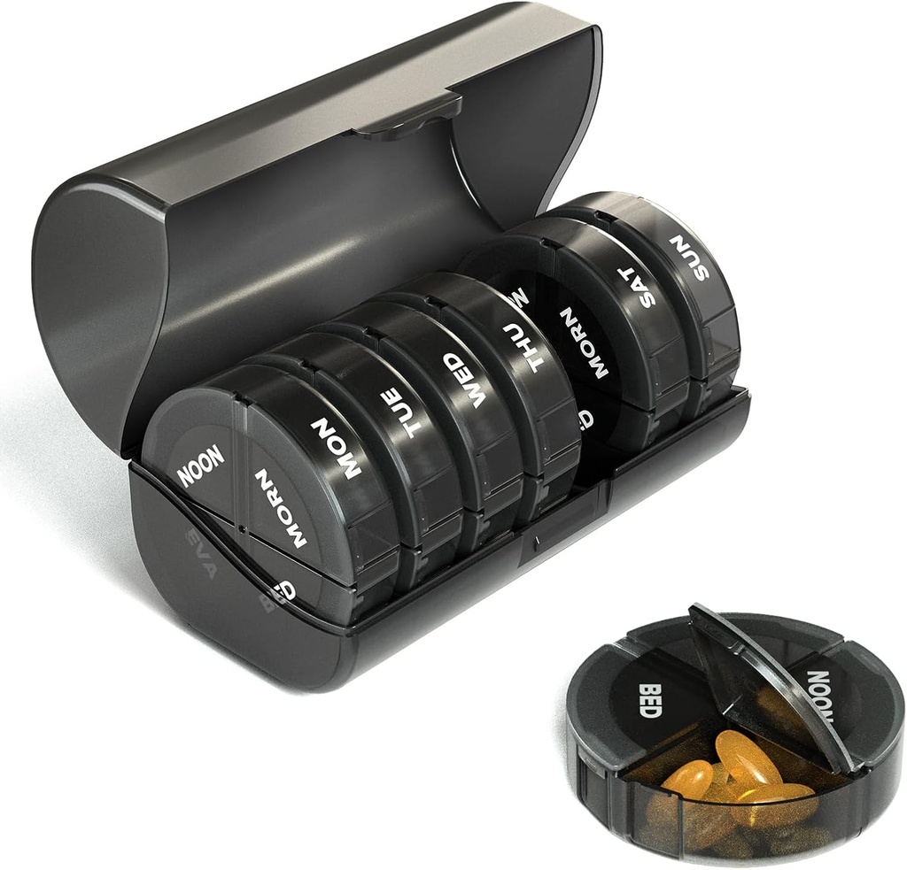 Sukuos Weekly Pill Organizer 4 日、余分大きい 7 日の丸薬箱、魚油、ビタミン、医薬品、サプリメントのための多彩なビタミンのホールダー ケース | 大きい容器 | 倍の保護