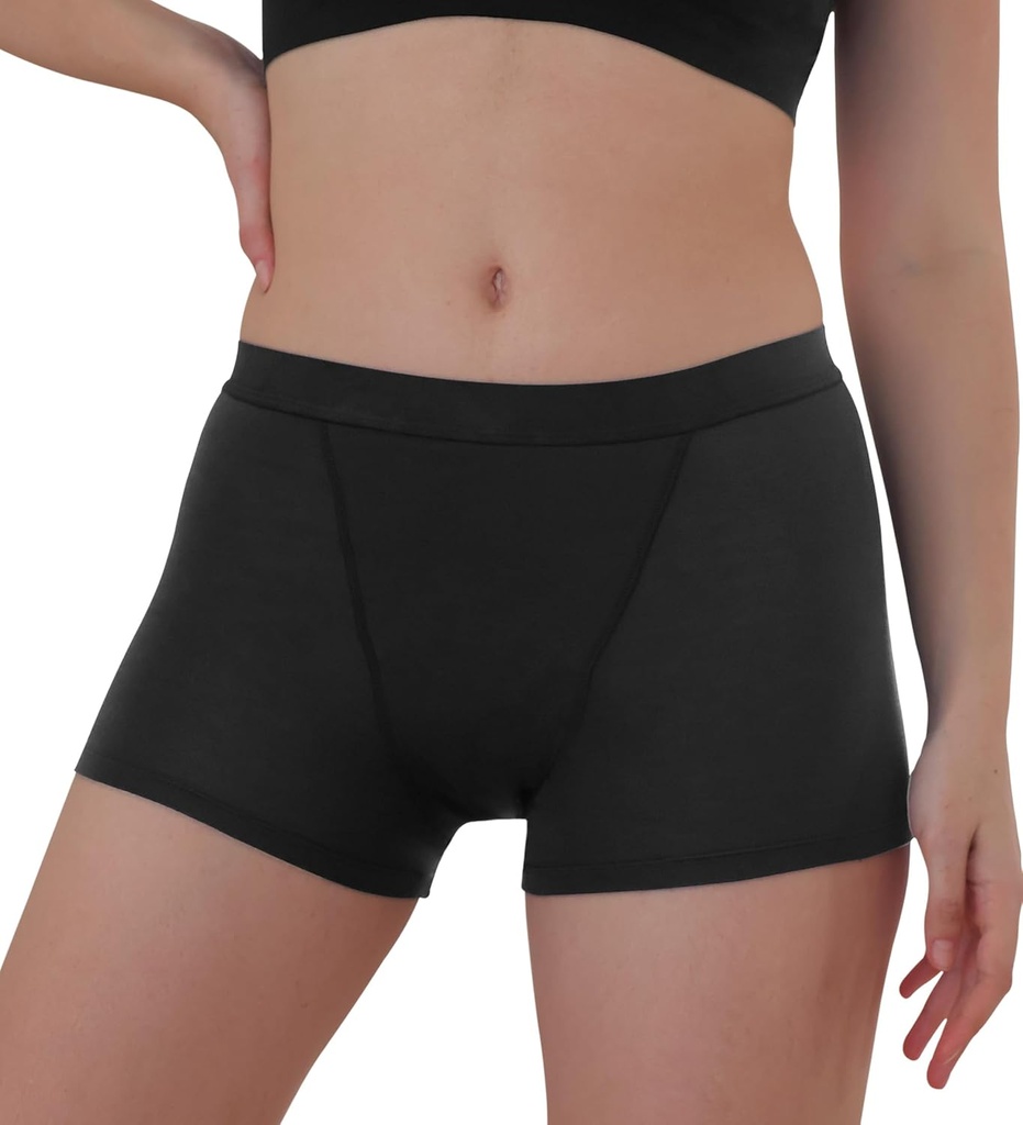 AIRCUTE Reusable Absorbent Urine Incontinence Boxer Briefs Underwear for Women Breathable Leak Proof Boy Shorts 2.0OZ (Black, X-Large)