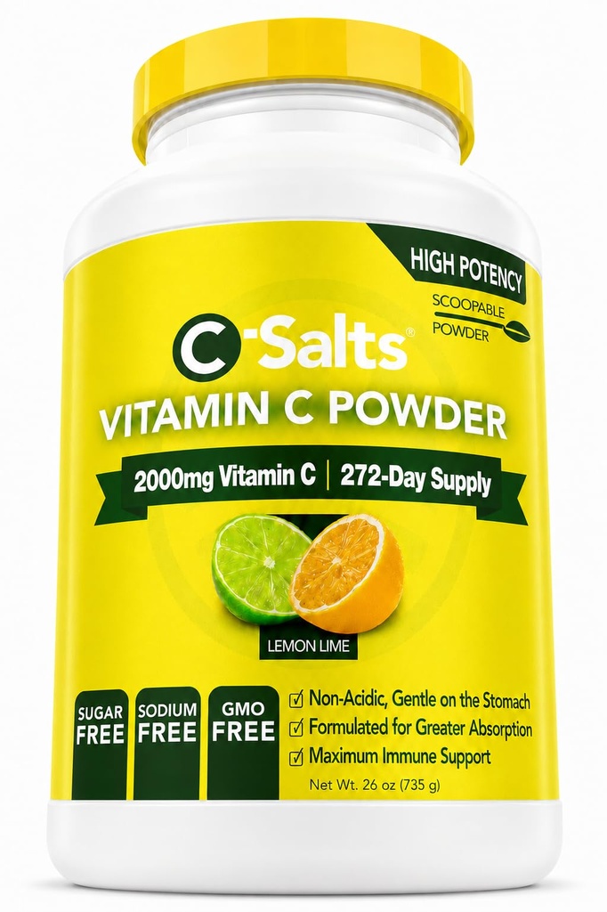 C-SaltsのビタミンCの粉の補足-免疫サポートのための100%の純粋な高い線量の緩衝されたビタミンCの粉-有機性、砂糖なし、ビーガン、非GMO、胃フレンドリー、レモンライム26oz