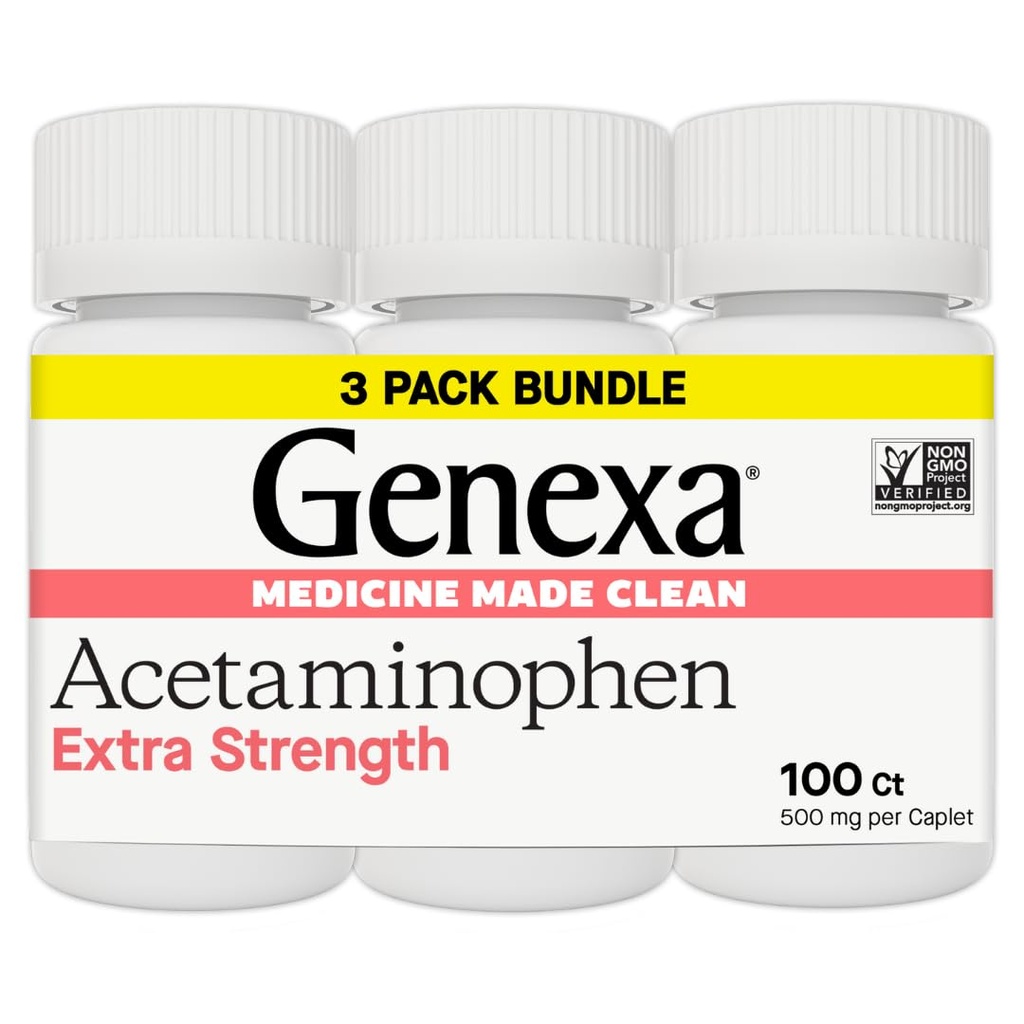 Genexaのきれいなアセトアミノフェン500mgの余分強さ、染料の自由な苦痛Relieverの熱心な減力剤、0%の人工的な添加物、大人のための痛みの薬、頭痛、腰痛、マイナー関節炎の苦痛、300のタブレットを取り除きます