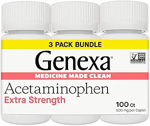 Genexa Clean Acetaminophen 500mg Extra Strength, Dye Free Pain Reliever Fever Reducer, 0% Artificial Additives, Pain Medicine for Adults, Relieves Headache, Backache, Minor Arthritis Pain, 300 Tablets