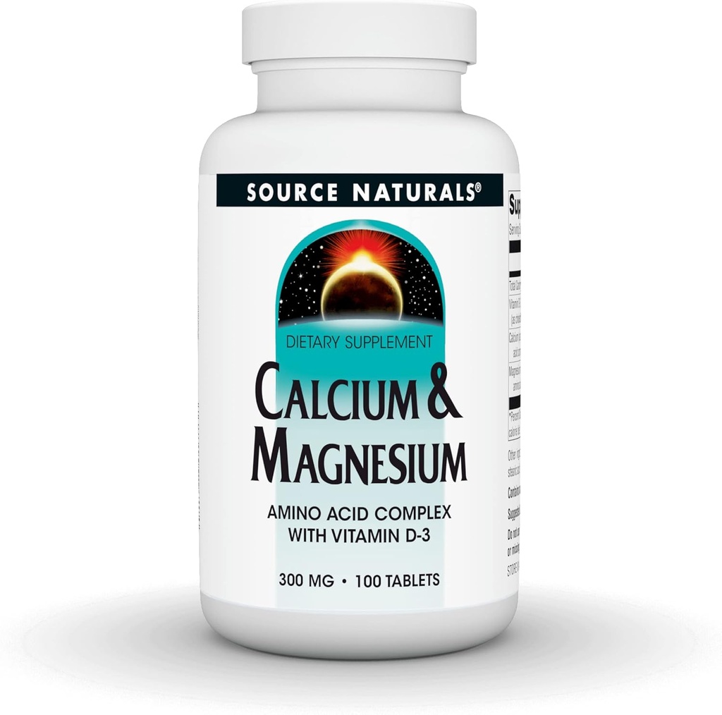 源のNaturalsカルシウム及びマグネシウム、ビタミンD-3、300 MG - 100のタブレットが付いているアミノ酸のキレート