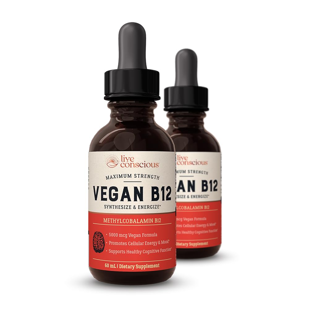 生きているConsciousビーガンビタミンB12のSublingual液体はMethylcobalaminの最高の強さB12 5000mcgの方式-ビーガンB 12のビタミン サポート エネルギーを、促進します記憶及び援助の免疫システム(2のパック)を低下させます