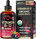 USDAの有機性ビタミンB12のSublingual低下-女性及び人のための5000のmcgの液体のビーガンMethylcobalamin - エネルギー ブースト、焦点及び気分、頭脳の健康サポート-吸収を最大にして下さい- 4か月の供給、4つのflのoz