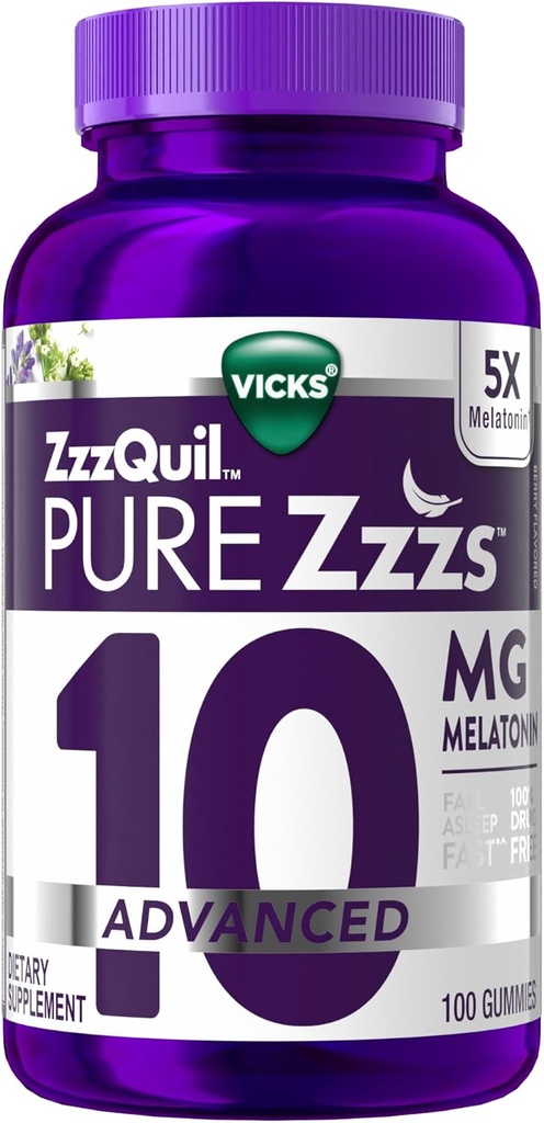 ZzzQuil の純粋な Zzzs の高度の Melatonin のグミー、大人のための Chamomile 及び Lavender が付いている睡眠の援助 果実味付け、100 の計算