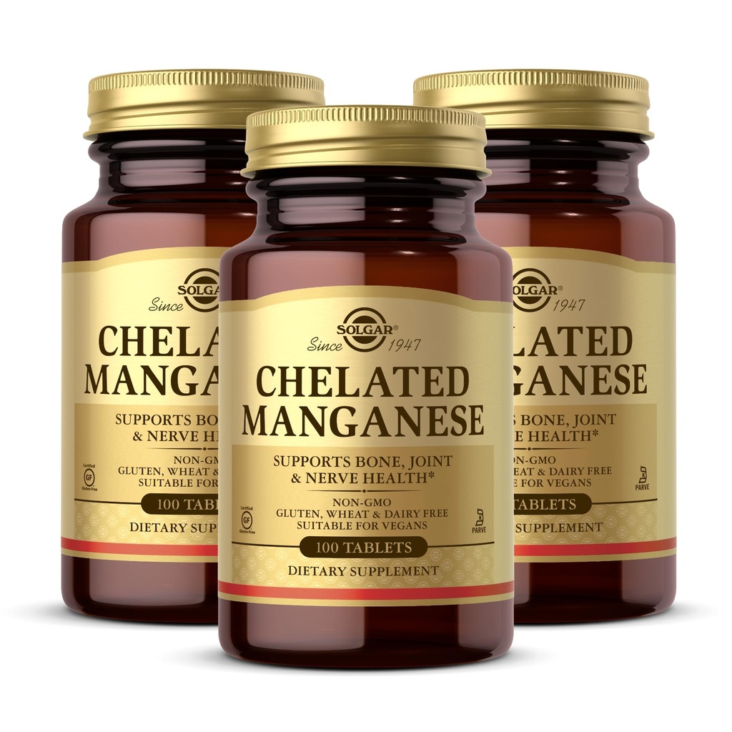 Solgar Chelated マンガン - 100 錠, 2 のパック - サポート骨, 関節 & 神経の健康 - Non-GMO, 完全菜食主義者の, グルテンフリー, 酪農場無料, Kosher - 200 総サービング