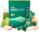 クロレラ、モリンガ、ほうれん草、ブロッコリー、消化酵素、プロバイオティックスとNello Supergreens Superfood Drink Mix - Apple Pear Flavor、20サービング、旅行パック