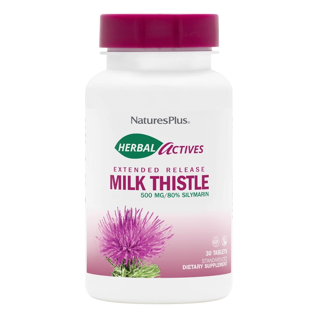 Natures Plus Herbal Actives Milk Thistle - 500mg、80% Silymarin、30ベジタリアンタブレット - Gluten-Free - 30サービング