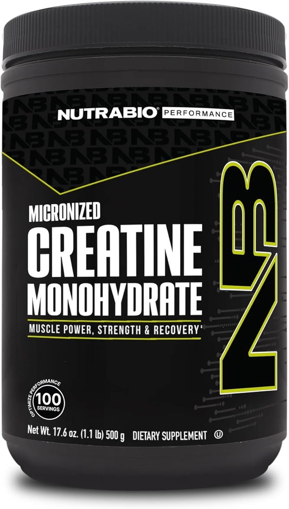 NutraBio Pure Micronized Creatine Monohydrate Powder Supplement, Unflavored, (500 g) - Supports Bulk Muscle Energy, Recovery, and Strength - HPLC Tested Creatine Powder Supplement for Men and Women