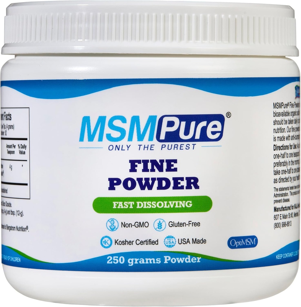 KALA HEALTH MSMPure Fast Dissolving Fine MSM Powder Crystals – US-Made MSM for Joint Health, Skin Appearance, and Hair & Nail Support – 8.8 oz, Organic Sulfur