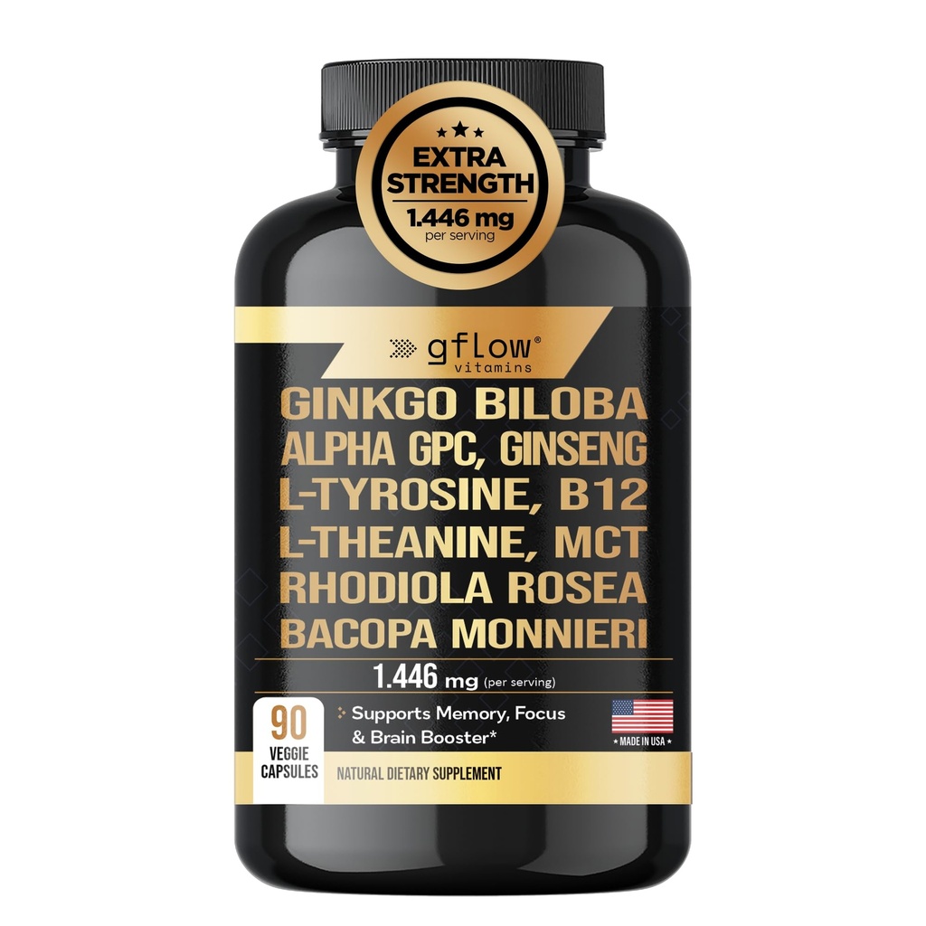 Ginkgo BilobaアルファGPC Lテアニン、Bacopaモニーリ、Rhodiola Rosea、Phosphatidylserine、B12、MCT、DMAE - 複合体とPanox Ginseng Lチロシンとサプリメント  米国製