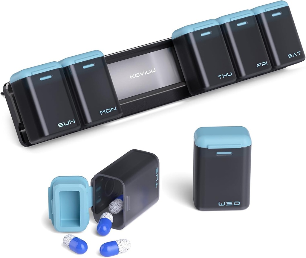 週刊ピルオーガナイザー磁気、取り外し可能なピルボックス7日1日1回、大型ピルケーストラベル、週1回毎日の薬用ディスペンサー、サプリメントビタミン用医薬品容器ホルダー、青