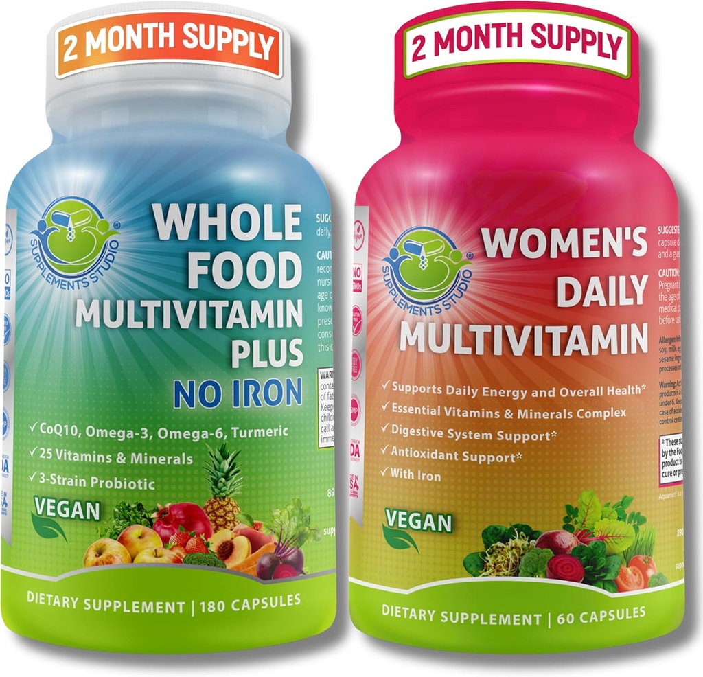 SUPPLEMENTS STUDIO 総合女子マルチシステムサポートデュオ – アイロンをかけずに全食品マルチビタミン + 女性用毎日のマルチビタミン – ビーガン, 非GMO, 毎日の健康サポート