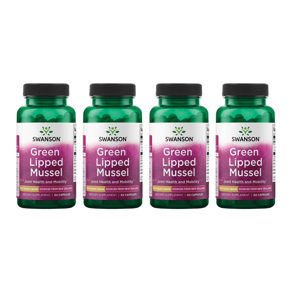Swanson Green Lipped Mussel(Freeze-Dried) - ニュージーランド共同健康&モビリティサプリメント - ナチュラルフォーミュラは、心の健康と消化機能をサポート - (60カプセル、500mg各) (4パック)