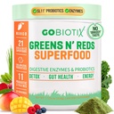 GOBIOTIXスーパーグリーンとレッドパウダー - 赤と緑のスーパーフード - プロバイオティックサプリメント - 消化酵素とビートルートパウダー - 有機食品栄養補助食品(マンゴー、1パック)