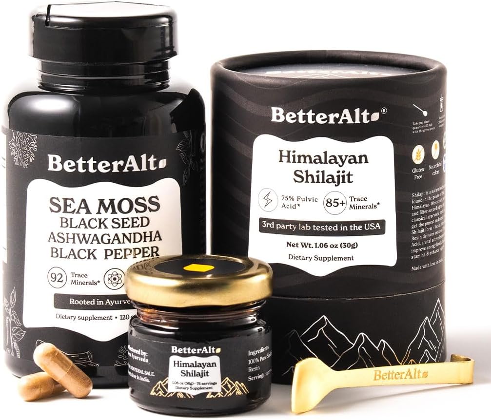 より良いアルトシラジット樹脂30gm&海苔カプセルエネルギーデュオ|ブラックシードオイルで高い効力とアイリッシュ海の苔を持つ男性と女性のための純粋なヒマラヤシラジットゴールドグレード