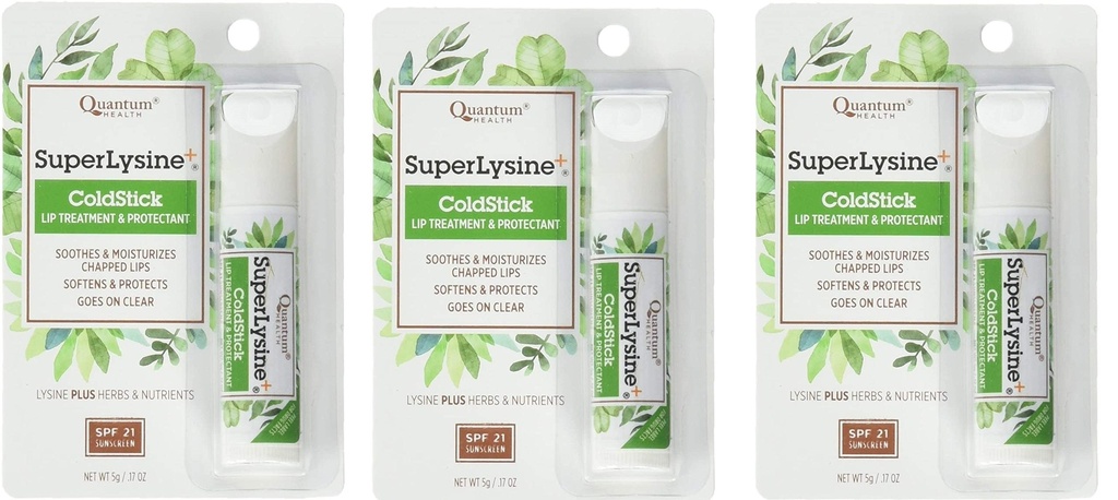 スーパーリジンプラス+コールドスティック、SPF 21、レギュラー0.18オンス(パッケージ3)量子研究