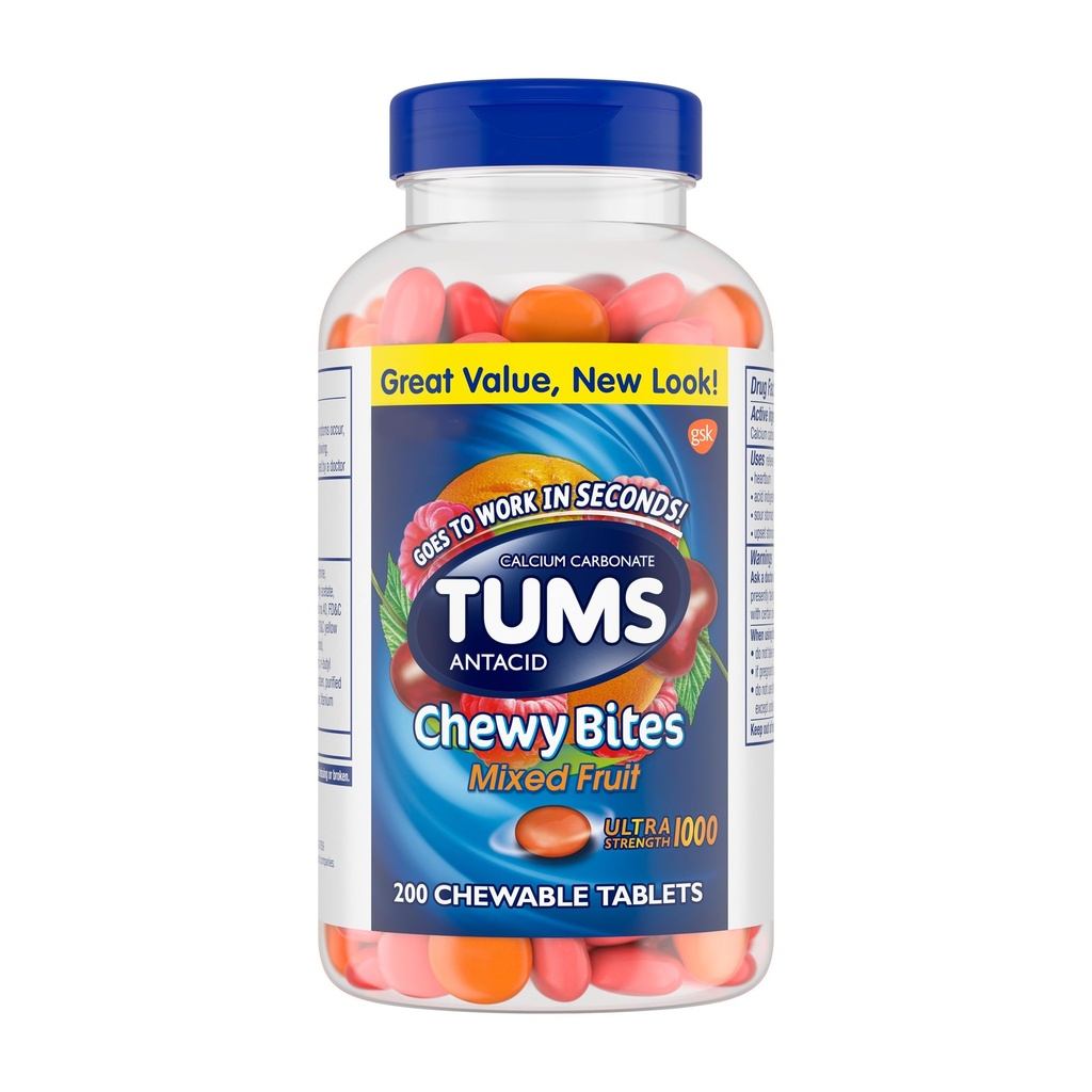 TUMS Chewy Bites チューイブル アントアシッド タブレット ウルトラ 強度 ハートバーン リリーフ, 夏のバーベキューに最適 - 200 カウント