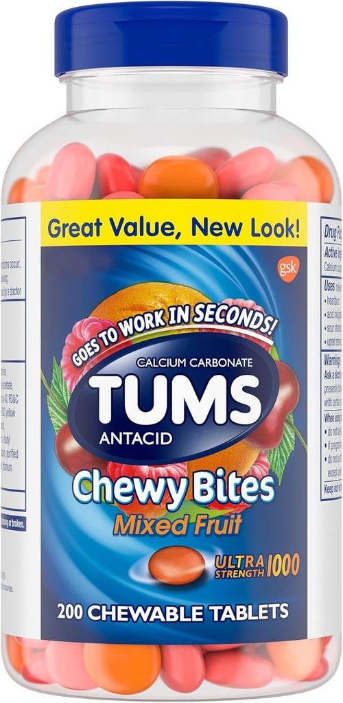 TUMS Chewy Bites チューイブル アントアシッド タブレット ウルトラ 強度 ハートバーン リリーフ, 夏のバーベキューに最適 - 200 カウント