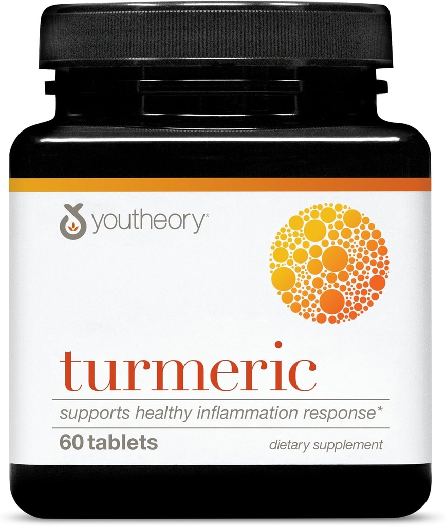 Youtheoryターメリック - 450mg - ブラックペッパー&オリーブリーフ付き - 関節と脳の健康をサポート* - バイオエンファサー、クルミノids&ハーブエキスが含まれています - 60錠(20日の供給)