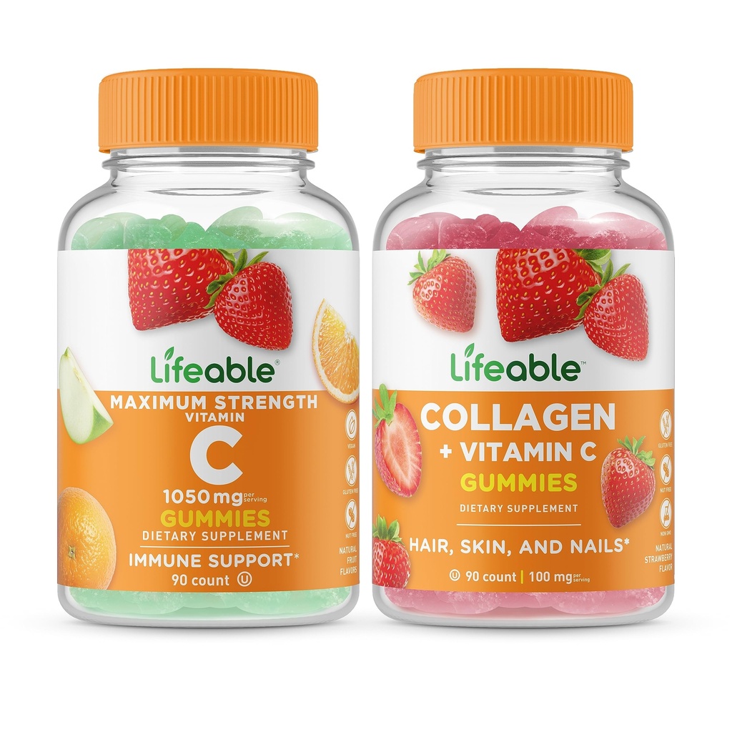 生みやすいビタミンC 1050mg +コラーゲン&ビタミンC、グミーズバンドル - 偉大な味付け、ビタミンサプリメント、グルテンフリー、GMOフリー、Chewable Gummy