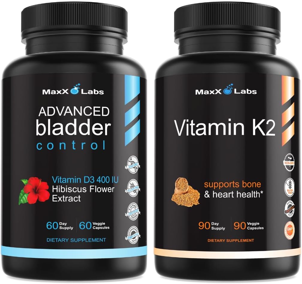 Advanced Bladder Control Supplement for Women & Men 60 Caps + Vitamin K2 Supplement - Full Spectrum Vitamin K2 MK7, MK4 & Calcium - 90 Capsules