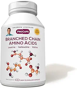 ANDREW LESSMAN Branched Chain Amino Acids 180 Capsules - Pure, Free-Form Essential BCAA Formula: Leucine, Isoleucine and Valine. Hypoallergenic. Easy-to-Swallow Capsules. No Additives.