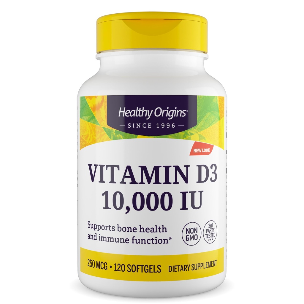 健康な起源 ビタミンD3 10,000 IU (非GMO、高い効力、骨サポート、免疫サポート、グルテンフリーグルテン)、120 Softgels