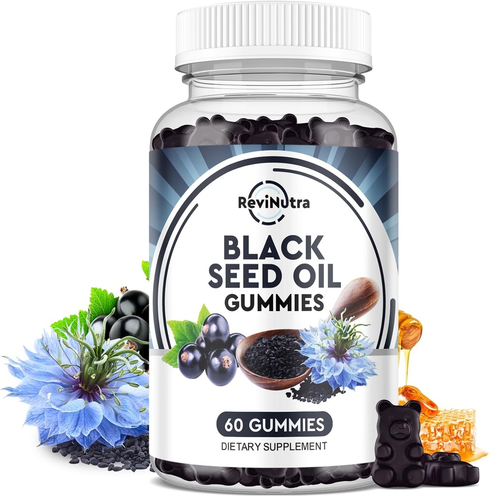 黒い種のオイルのグミ-Organicの風邪は蜂蜜、ビタミンB6、C、D3、Turmeric、Pomegranate、サポート免除、Digestion、頭脳機能、毛及び皮-60のグミッシュが付いているNigella Sativaの黒の種油を押しました