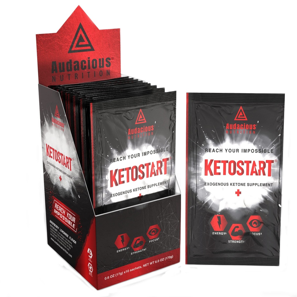 KetoStart+ | エネルギー、強度、フォーカスの電解液による外因性ケトンパウダー | カフェインで | ラズベリー・レモネード・フレーバー 電解質パウダー (10x Ketones Drink Mix Packets)