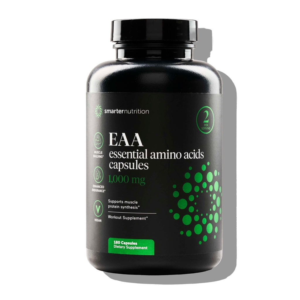 SMARTERNUTRITIONエッセンシャルアミノ酸(EAA)カプセル - すべての9 EAAのサービングごとの1グラム - 筋肉固まりをサポート - 非GMO、ビーガン、グルテンフリー - 180カウント[90日の供給]