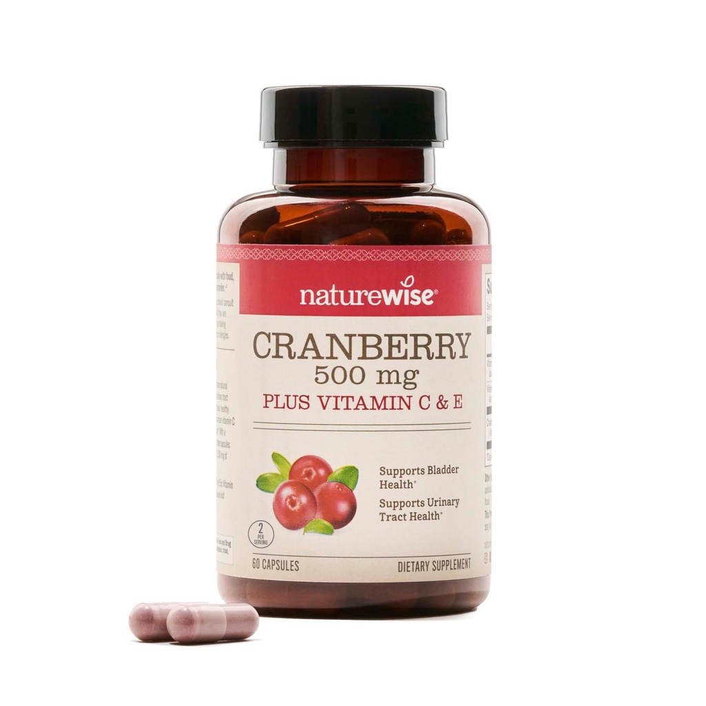 NatureWiseクランベリーパイル女性用 - 抽出物は12,500mg *クランベリーサプリメント+ビタミンC&E - 洗浄尿路&膀胱 - ビーガン、非GMO、砂糖フリー - 60カプセル[1ヶ月の供給]