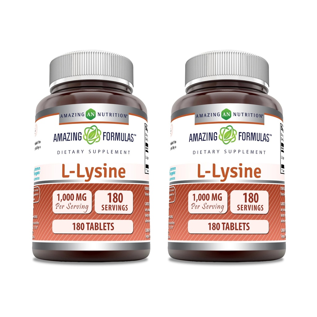 アメージングフォーミュラ L-Lysine 1000mg アミノ酸錠サプリメント | 非GMO | グルテンフリー | アメリカ製 (180 | 2パック)