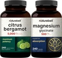 NatureBellのマグネシウムのGlycinateのカプセル500mg及びCitrus Bergamot Veggieのカプセル5,000のmgの等価な束のパック Chelated及び浄化された鉱物 高い酸化防止レベル