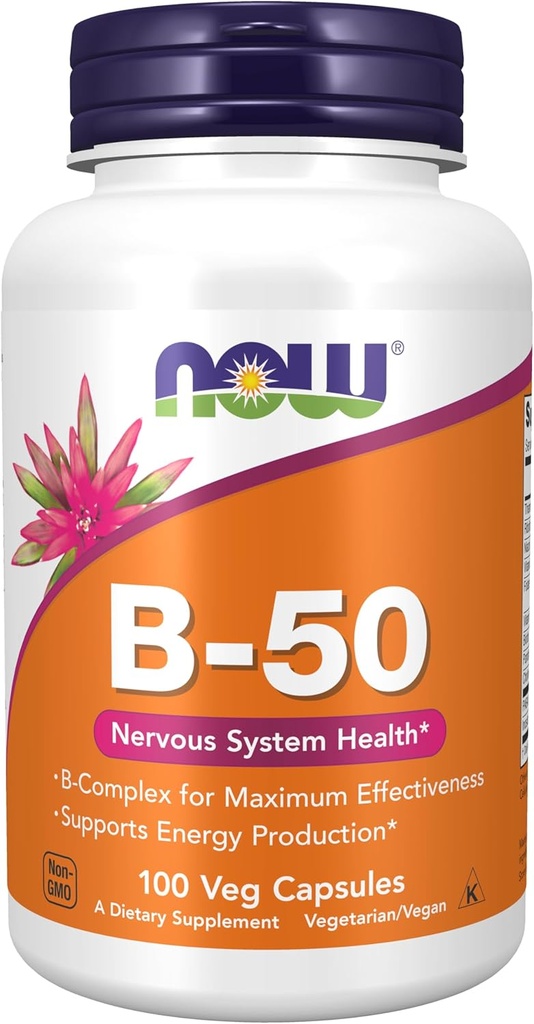 NOW Foods Supplements, Vitamin B-50 mg, Energy Production*, Nervous System Health*, 100 Veg Capsules