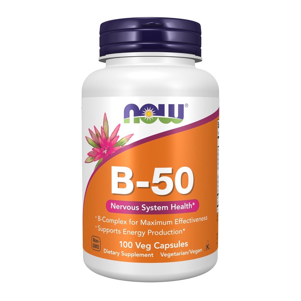 NOW食品サプリメント、ビタミンB-50mg、エネルギー生産*、神経系健康*、100ベジカプセル