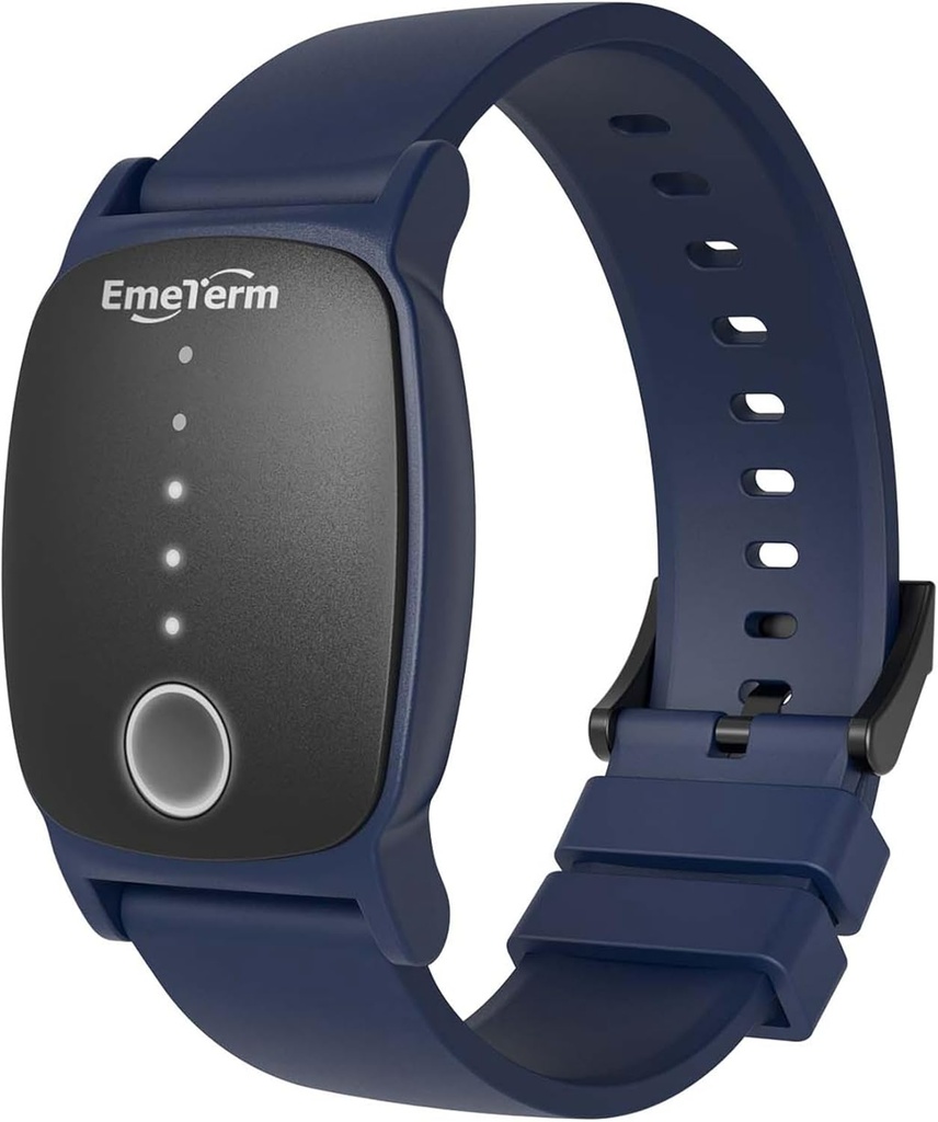 EmeTermはFDA-Clearedの反吐き気のリストバンドIP67を防水します朝の動きの病気の救助バンドの再充電可能な古典的な革紐の設計薬剤の副作用なしで自由な非眠気を海軍青探検します