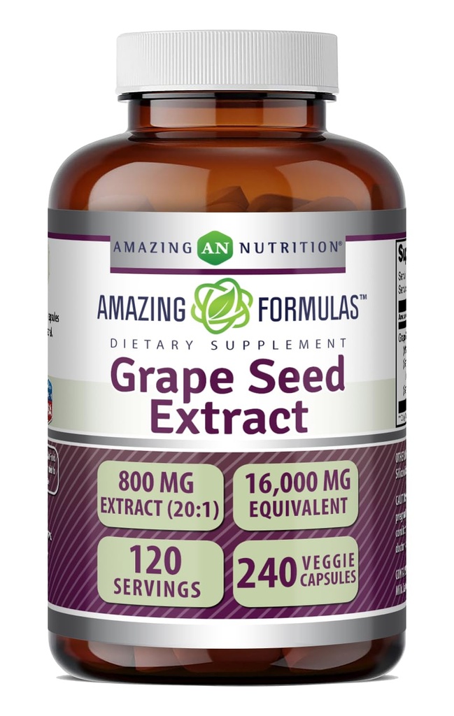 アメイジングフォーミュラ グレープシード 800 Mg エキス (20:1) | 16000 Mg 等価 | Veggie Capsule | Non-GMO | グルテンフリー | アメリカ製 (240 カウント)