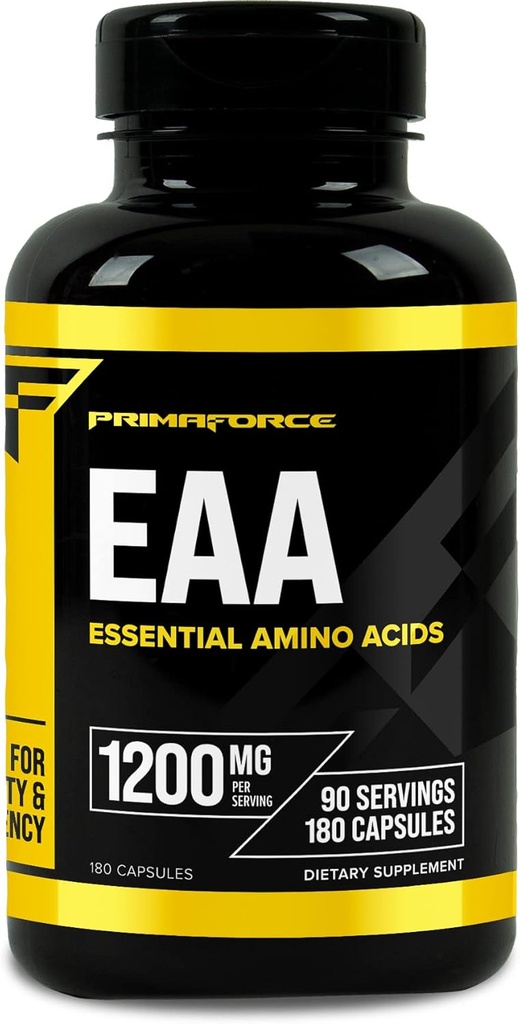 Primaforce EAAカプセル1200mg、180カプセル、90サービング - エッセンシャルアミノ酸 - 非GMO、グルテンフリー&ベジシタリアンフレンドリー