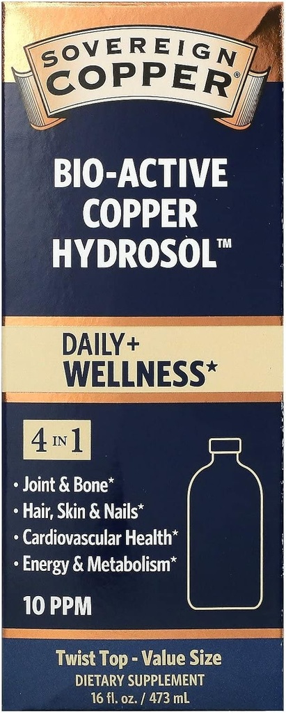 Sovereignの銀製の自然な免疫学の生物活動的な銅のHydrosol、10 ppm 16のozの液体