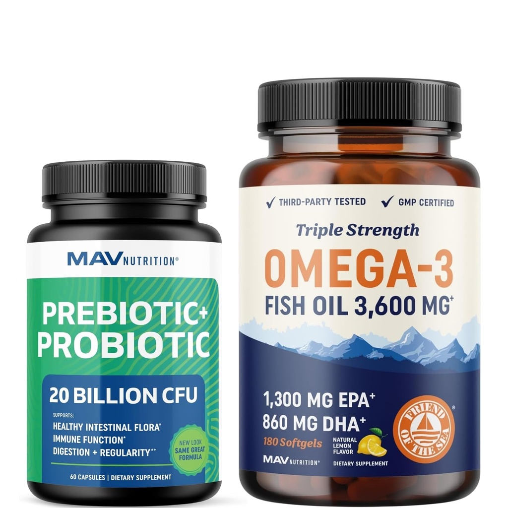 オメガ3魚油とプロバイオティックカプセル | トリプル強度EPA&DHAオメガ3バープレスSoftgels Plus Probiotic&Prebioticカプセル for Gut Health&Immeサポート | 60 各サービス