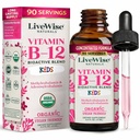 LiveWise Naturals Vitamin B12 子供のための液体ドロップ | トドルと子供 I Methylcobalamin と Adenosylcobalamin | USDA Organic I ビーガン | 非GMO | グルテンフリー | ドーズ