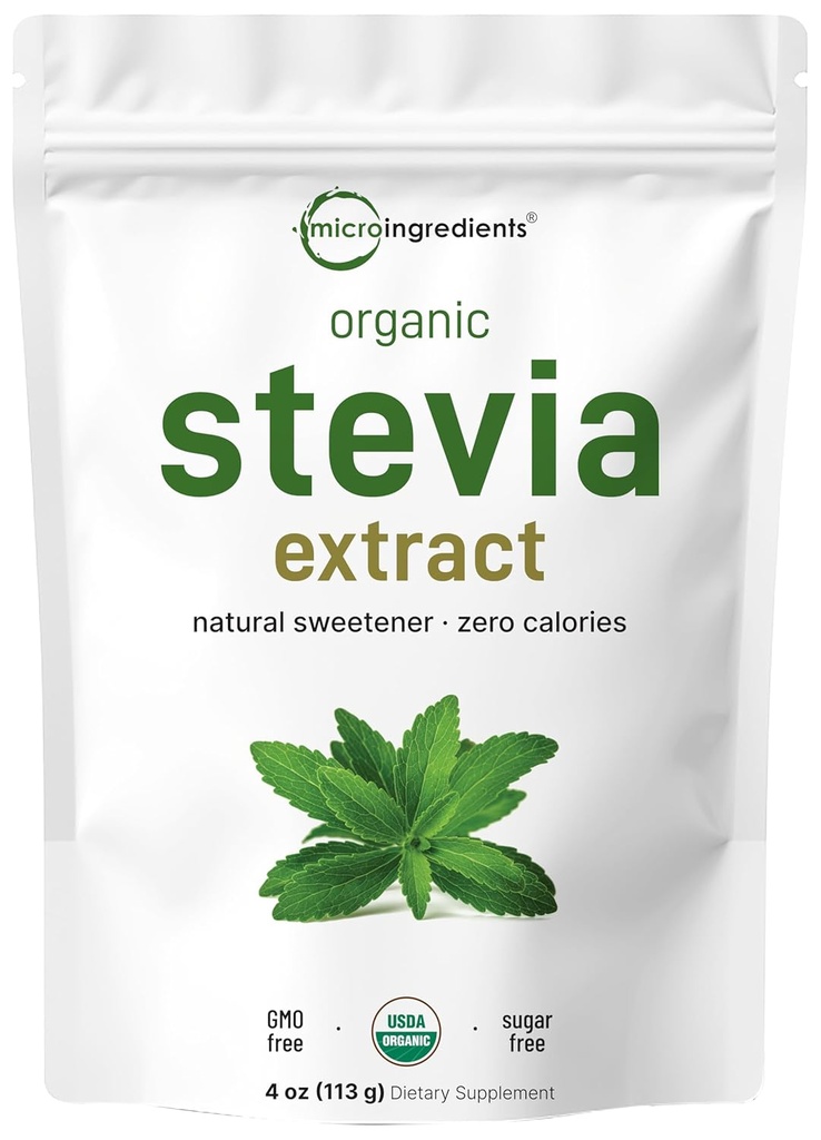 Pure Organic Stevia Powder, 4 Ounces, 706 Serving, Highest Grade Stevia Green Leaf Extract Reb-A, Reduced Bitter Aftertaste, 0 Calorie, Natural Sweetener, Sugar Alternative, Keto Friendly