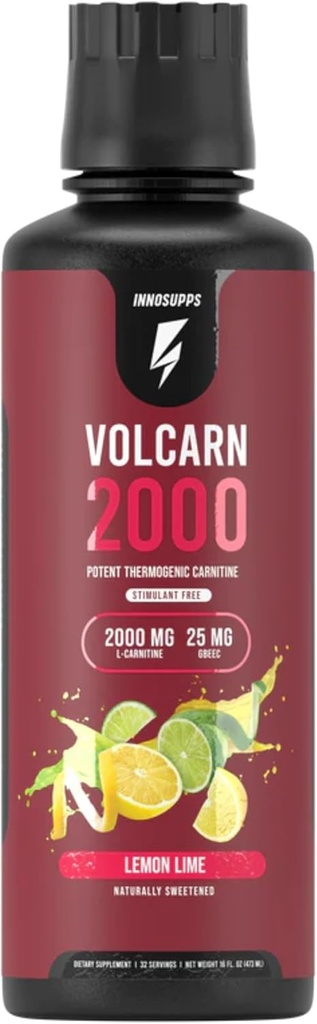 InnoSupps Volcarn 2000 - L-CARNITINE Advanced Energy Liquid | ATP Enhancer with GBEEC | Boosts Energy, Enhances Focus, Caffeine Free, No Artificial Sweeteners | 32 Servings (Lemon Lime)
