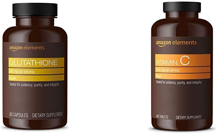 要素グルタチオン, 500mg, 60カプセル, 2ヶ月の供給 & ビタミンC 1000mg, ビーガン, 300錠, 10ヶ月の供給