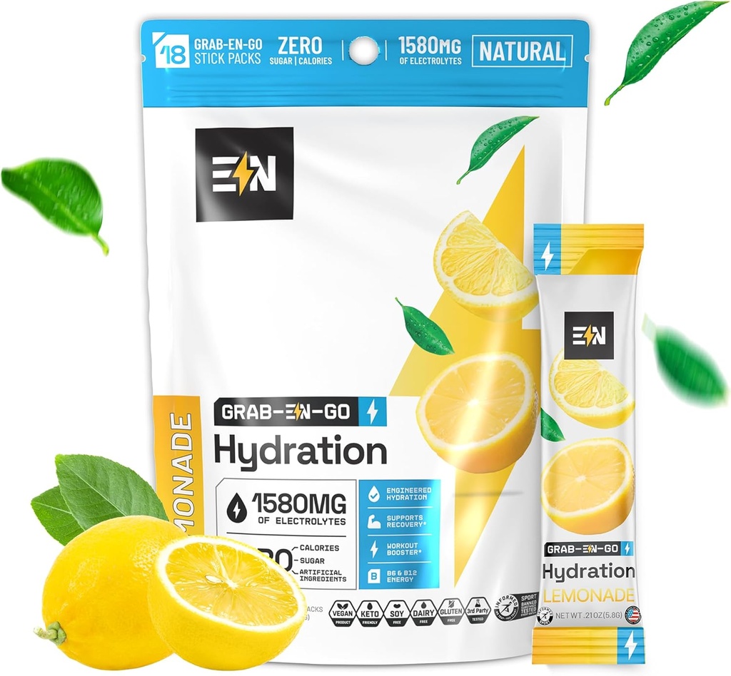 熟練した栄養シュガーフリー電解質パウダーパケット - レモンード風味 - Keto Hydration Packets w/Magnesium、カリウム&ナトリウム - ゼロカロリー、ビーガン、非GMO、グルテンフリー - 18シングルサービング