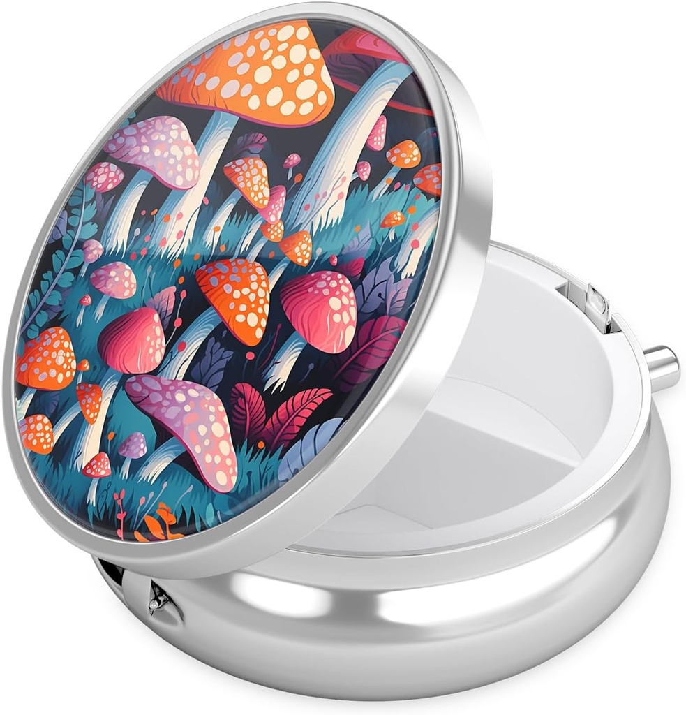 Nipichshaの丸薬箱、Purse及びポケットのための小さい丸薬の箱、かわいい旅行薬のオルガナイザー、ビタミン、薬、魚油及び補足、きれいなきのこを握る携帯用薬の容器のホールダー