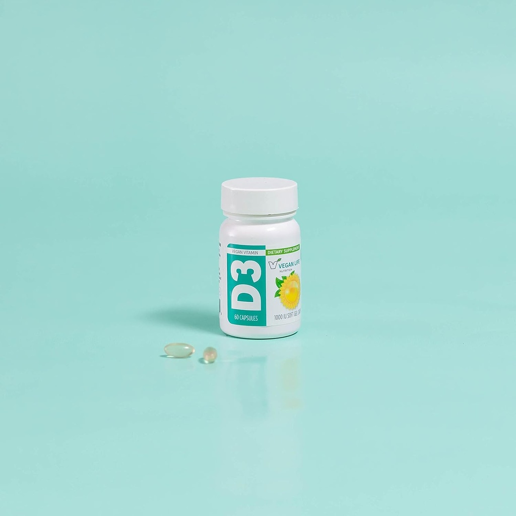 ビーガンライフ栄養 - 大人のためのビタミンD3毎日のカプセル(1000 IU) -グルテンフリー、非GMO、骨の健康と免疫システムをサポート - 60カプセル